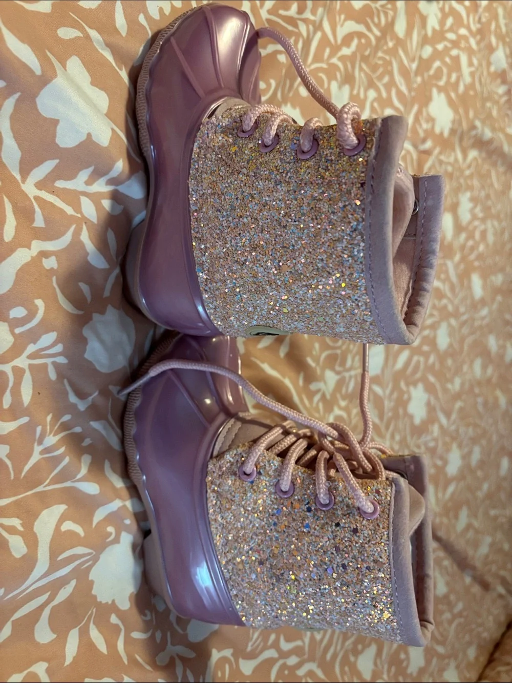 Adrienne Vittadini Pink Glitter Duck Boots for Kids